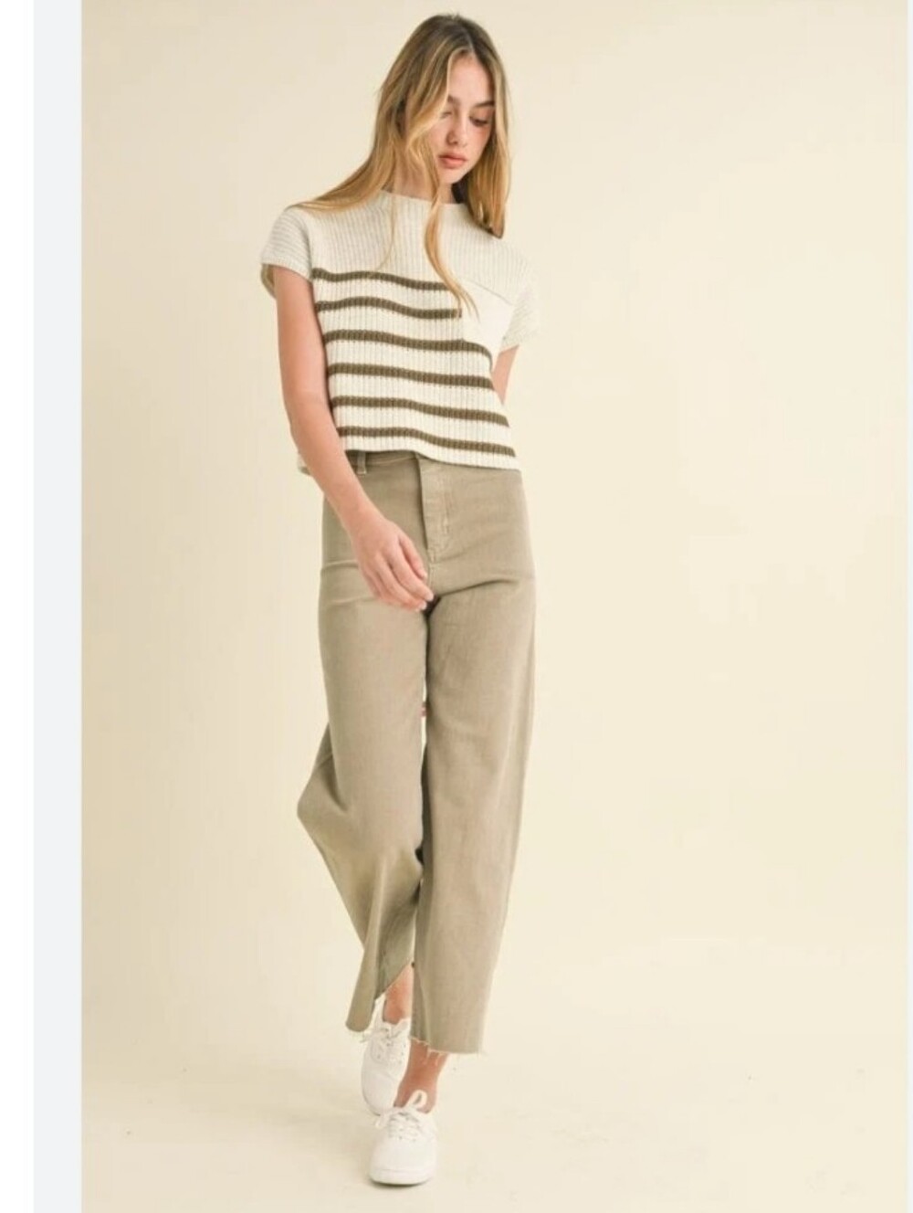 Miou Muse effortless high-rise wide leg cropped raw hem pants